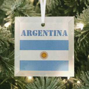 Argentina Flag Footballs Soccer Argentine Blue Glass Ornament