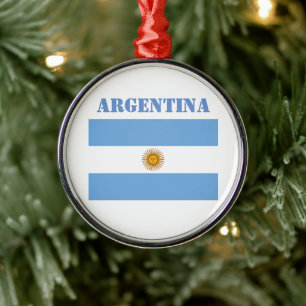 Argentina Flag Footballs Soccer Argentine Blue Metal Ornament