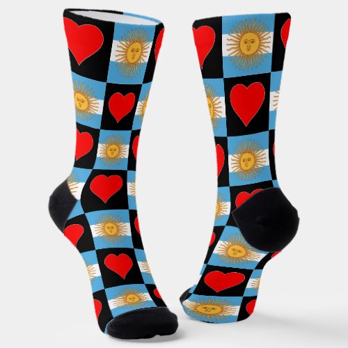 Argentina Flag Heart Pattern Argentine Argentinian Socks