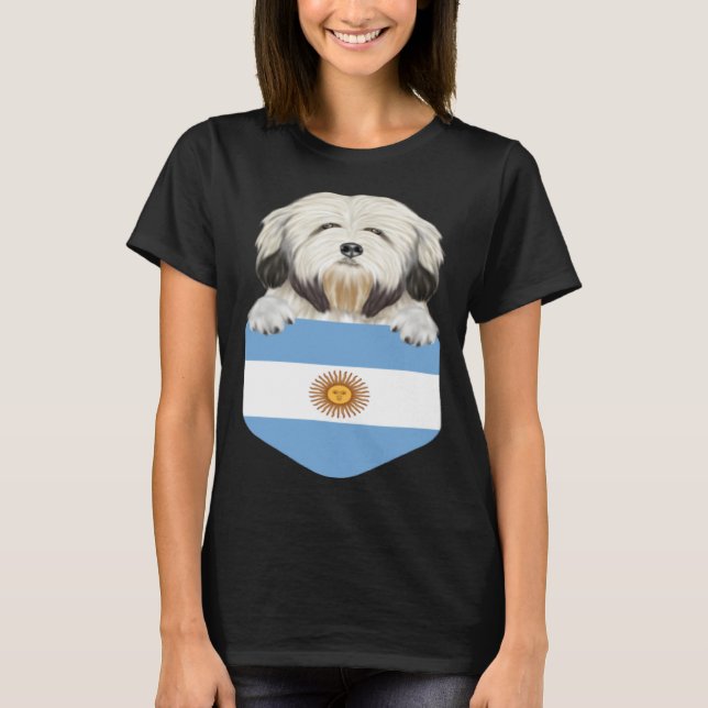 Argentina Flag Lowchen Dog In Pocket T-Shirt (Front)