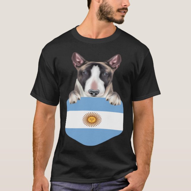 Argentina Flag Miniature Bull Terrier Dog In Pocke T-Shirt (Front)