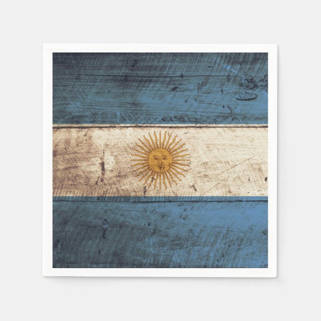 Argentina Flag on Old Wood Grain Napkins (Front)