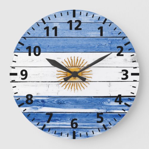 Argentina Flag Paint on Wood Large Clock