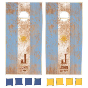 Argentina Flag Personalized Name And Monogram Wood Cornhole Set