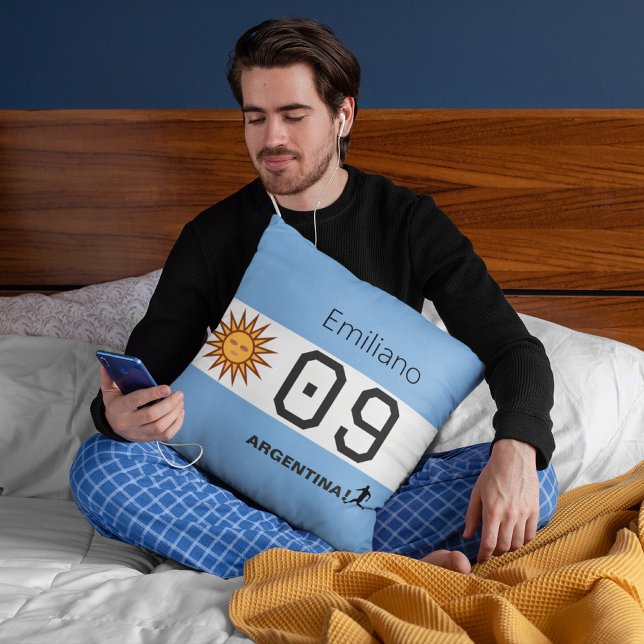 Argentina Flag Personalized Soccer Fan Throw Pillow (Creator Uploaded)