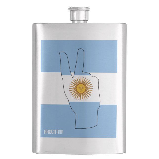 Argentina Flag Victory Sign Patriotic Flask (Front)