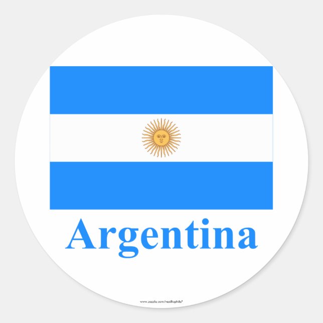 Argentina Flag with Name Classic Round Sticker (Front)