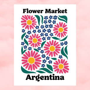 Argentina Flower Market Pink Daisy & Blue Meadow Postcard