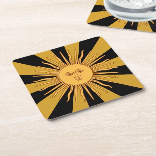 Argentina Golden Sun Sol de Mayo party Square Paper Coaster