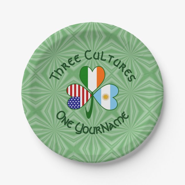 Argentina Ireland USA Shamrock Flag  Paper Plates (Front)