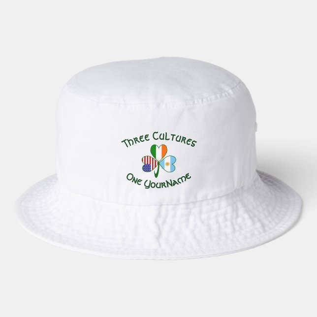 Argentina Ireland USA Shamrock Flag Personalized Bucket Hat (Front)