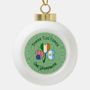 Argentina Ireland USA Shamrock Flag Personalized Ceramic Ball Christmas Ornament