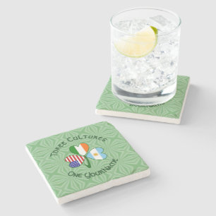 Argentina Ireland USA Shamrock Flag Personalized Stone Coaster