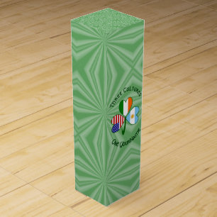 Argentina Ireland USA Shamrock Flag Personalized  Wine Box