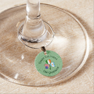 Argentina Ireland USA Shamrock Flag Personalized Wine Charm
