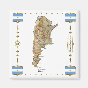 Argentina Map + Flags Magnet