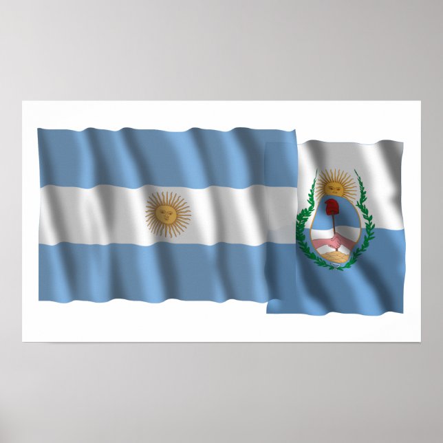 Argentina & Mendoza waving flags Poster (Front)