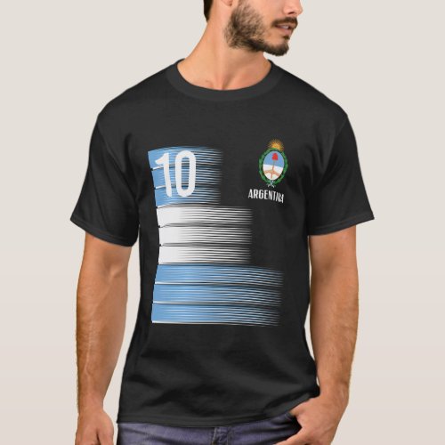 Argentina Number 10 Flag Soccer T_Shirt