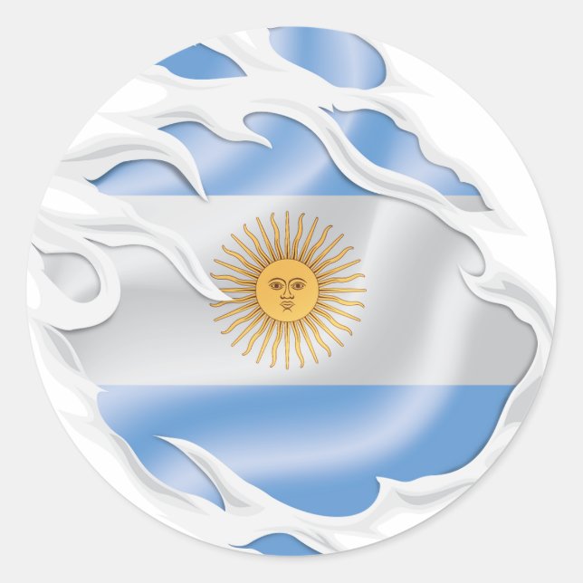 Argentina Ripped Flag Classic Round Sticker (Front)