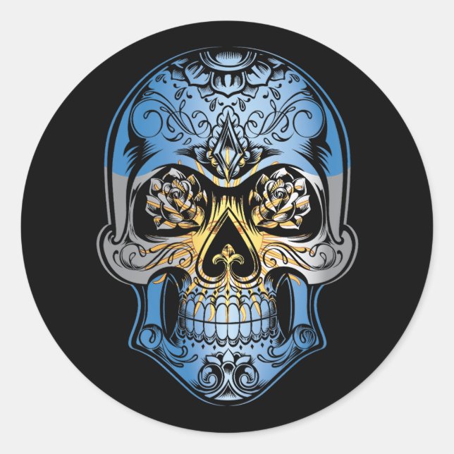Argentina  Skull And Roses Flag Classic Round Sticker (Front)