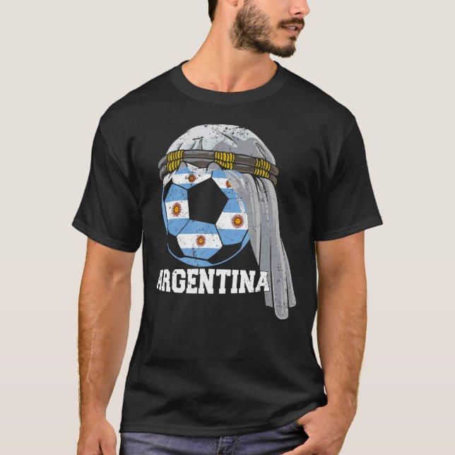 ARGENTINA Soccer 2022 Flag Ball Arab Keffiyeh Foot T-Shirt (Front)