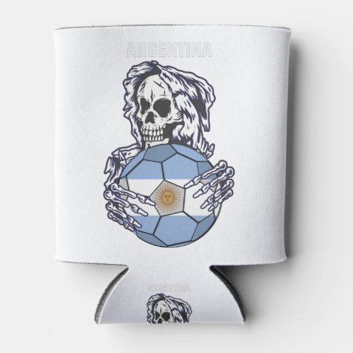 Argentina Soccer Jersey With Skull Funny Soccer Can Cooler