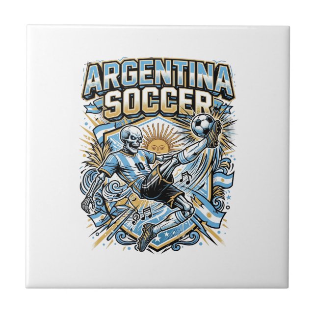 Argentina Soccer Skeleton Striker Nations Poster S Ceramic Tile (Front)
