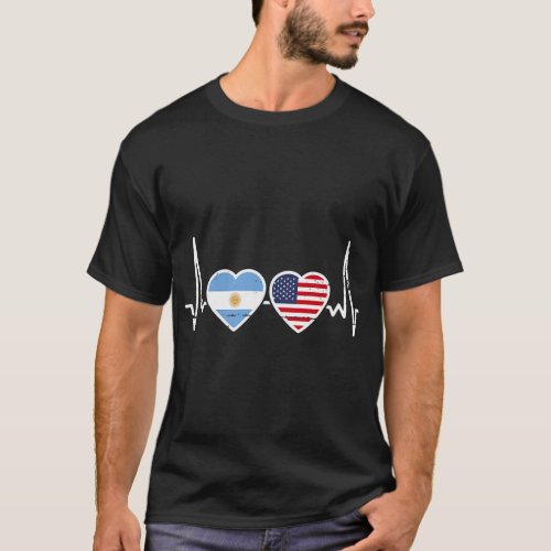 Argentina USA Heartbeat Argentinian American Flag  T_Shirt