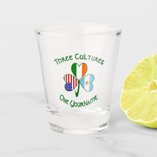 Argentina USA Ireland Flags Shamrock Personalized  Shot Glass