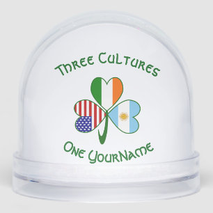 Argentina USA Ireland Flags Shamrock Personalized Snow Globe