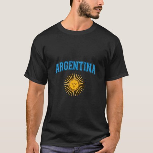 Argentina Varsity Style Sun of May Blue Text  T_Shirt
