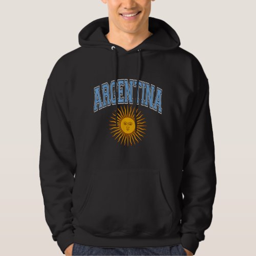 Argentina Varsity Style Sun of May Light Blue Text Hoodie