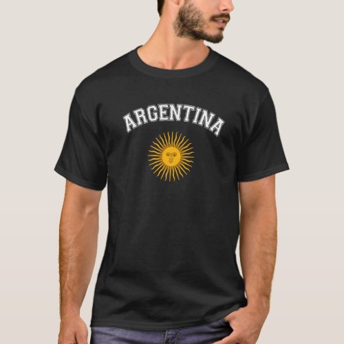 Argentina Varsity Style Sun of May White Text Prem T_Shirt