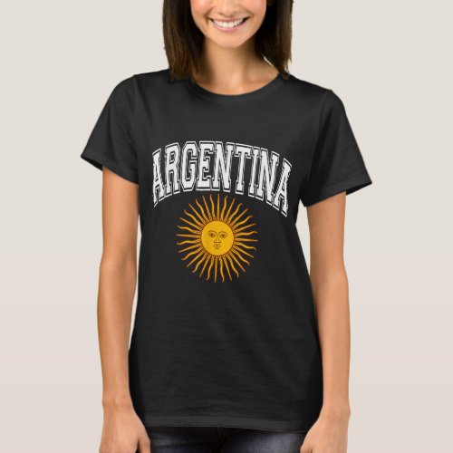 Argentina Varsity Style Sun of May White Text  T_Shirt