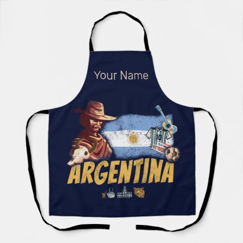 Argentina vintage gaucho with flag soccer ball apron