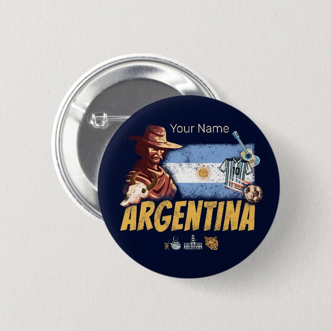 Argentina vintage gaucho with flag soccer ball button (Front & Back)