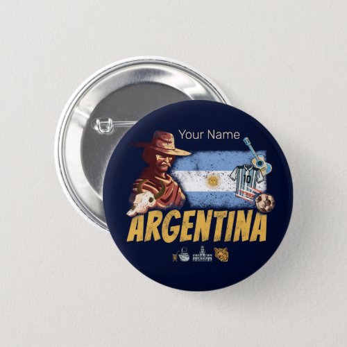 Argentina vintage gaucho with flag soccer ball button