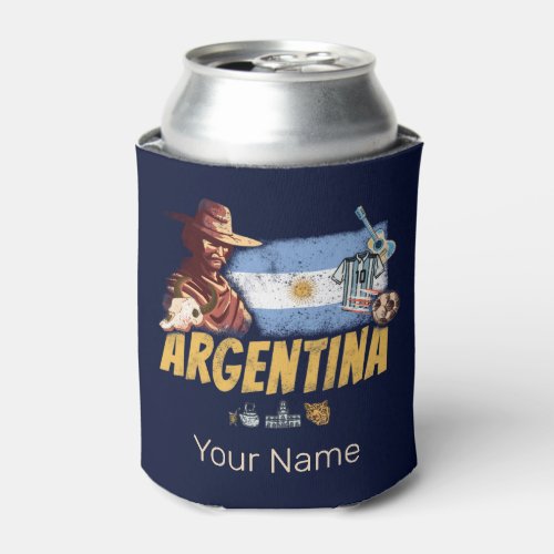 Argentina vintage gaucho with flag soccer ball can cooler