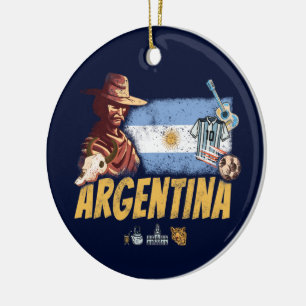Argentina vintage gaucho with flag soccer ball ceramic ornament