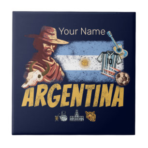 Argentina vintage gaucho with flag soccer ball ceramic tile