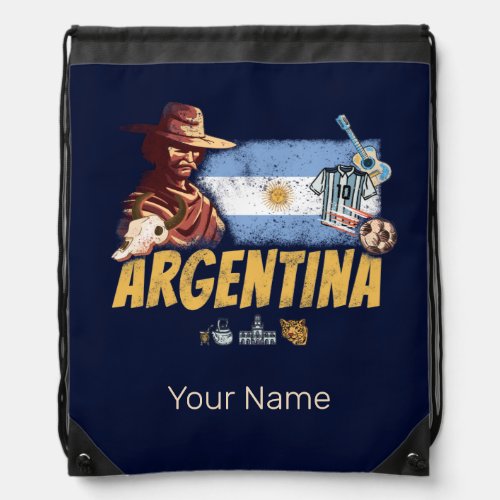 Argentina vintage gaucho with flag soccer ball drawstring bag