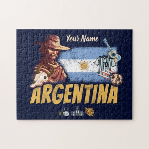  Argentina vintage gaucho with flag soccer ball Jigsaw Puzzle