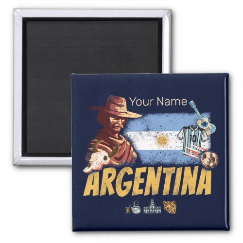 Argentina vintage gaucho with flag soccer ball magnet