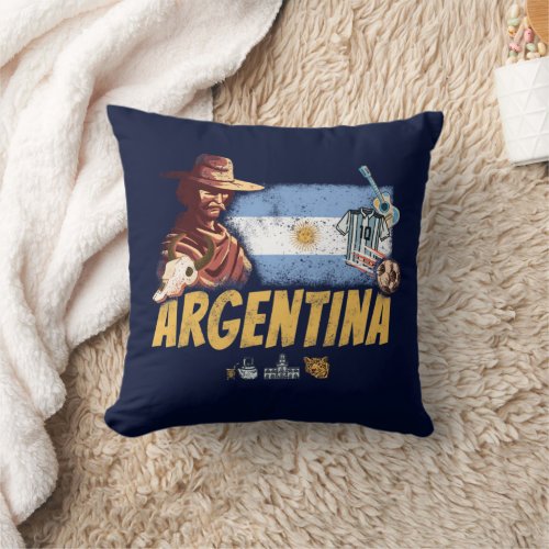 Argentina vintage gaucho with flag soccer ball throw pillow