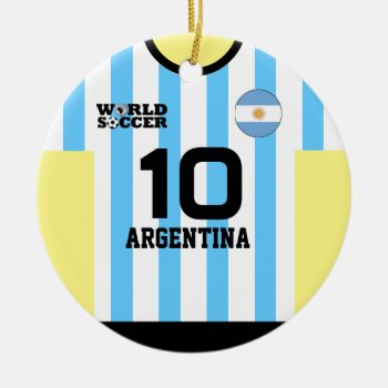 Argentina World Soccer Jersey Ornament by pixibition at Zazzle