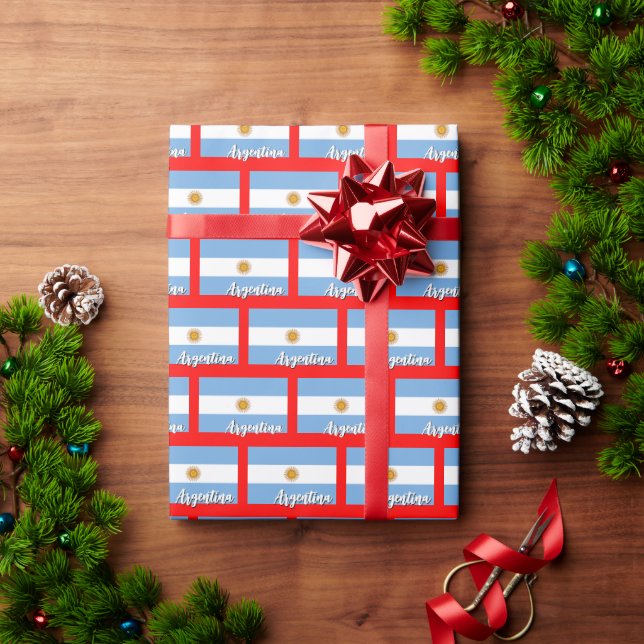 Argentina Wrapping Paper, Red Xmas, Argentina Flag Wrapping Paper (Holiday Gift)
