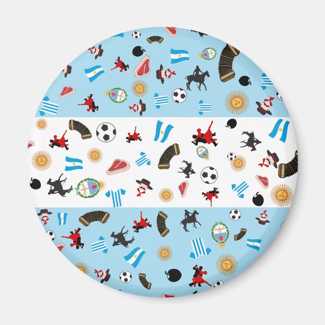 Argentinas flag with famous items of the country magnet (Front)