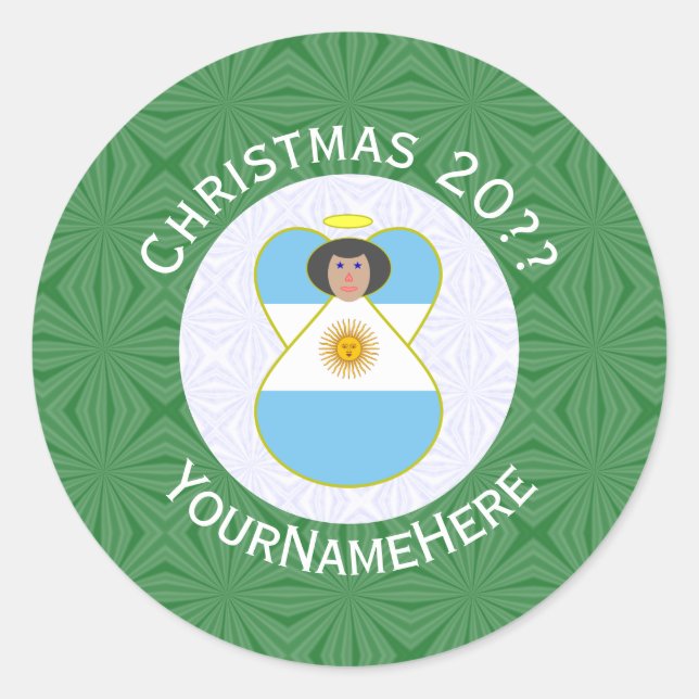 Argentine Angel Christmas Flag Personalized Classic Round Sticker (Front)