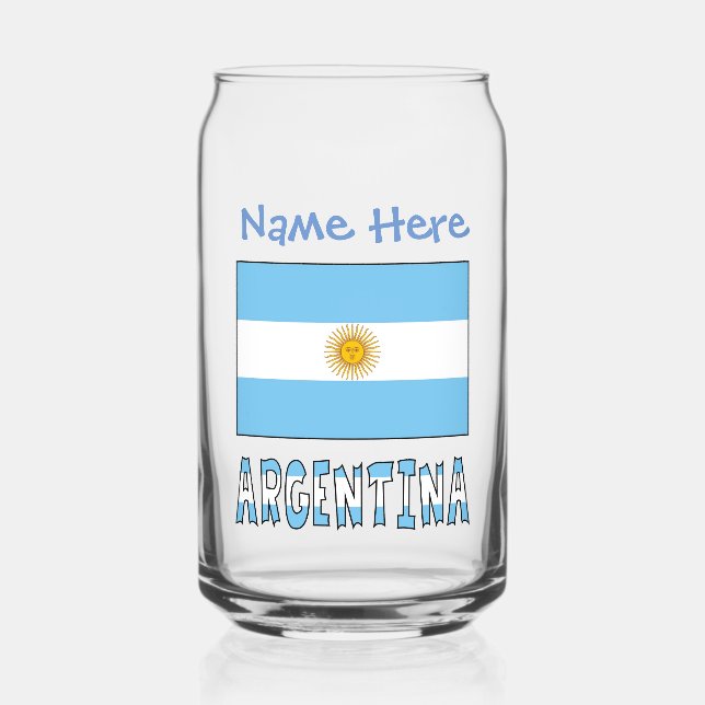 Argentine Flag Argentina Blue Personalization  Can Glass (Front)