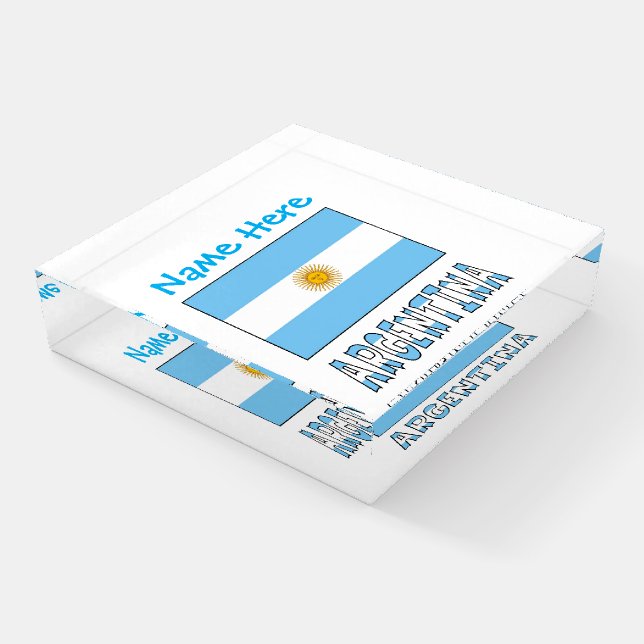 Argentine Flag Argentina Blue Personalized Name Paperweight (Angled)